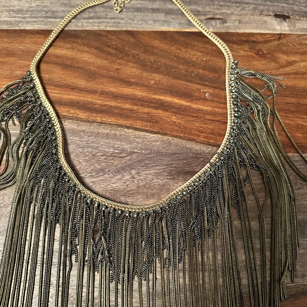 Elegant Gold and Black Fringe Necklace
